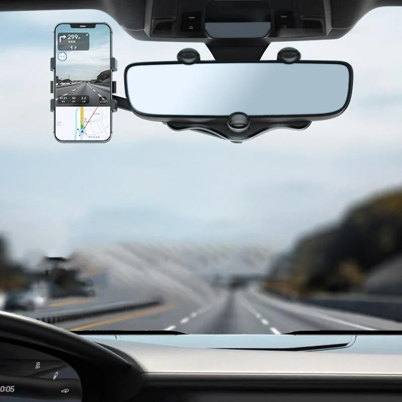 Rearview Mirror Phone Holder 360° Rotation & One-Handed Operation