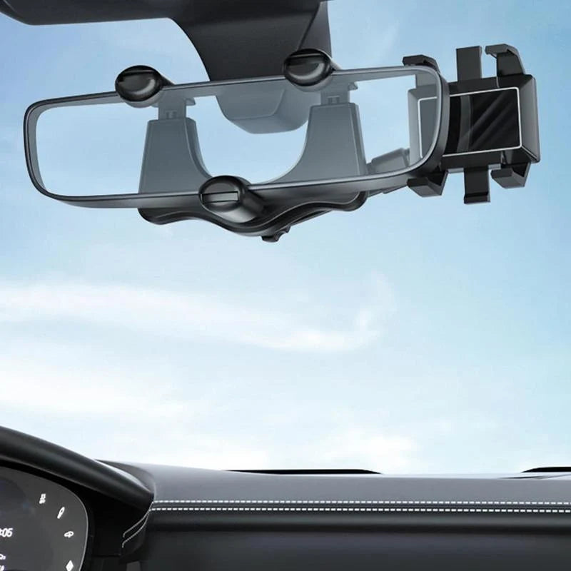 Rearview Mirror Phone Holder 360° Rotation & One-Handed Operation