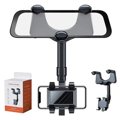 Rearview Mirror Phone Holder 360° Rotation & One-Handed Operation