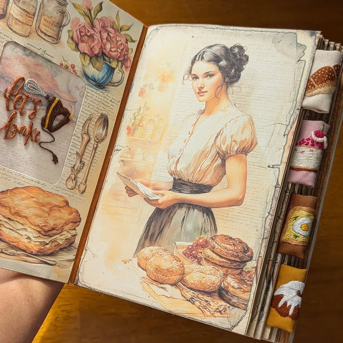 Recipe Book Hand-Embroidered Cover Splash-Resistant Pages