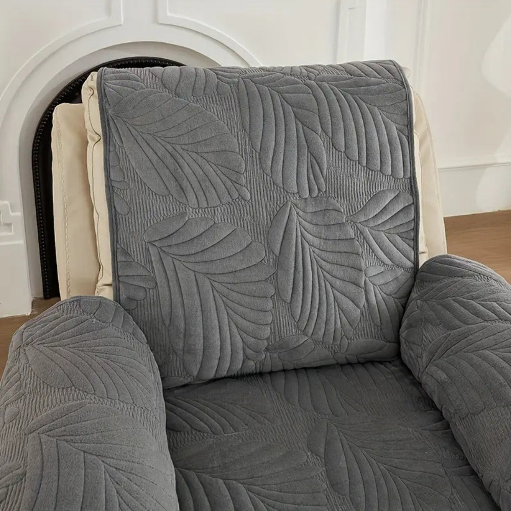 Recliner Armchair Cover Microfiber Leaf Pattern Elastic Fit
