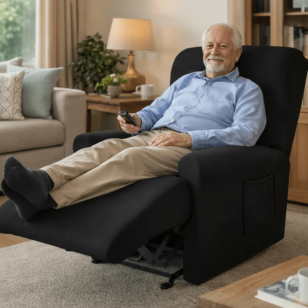 Recliner Cover Padded With Cup Holders & Non-Slip Backing