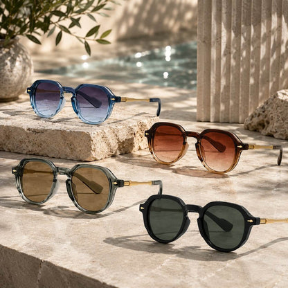 Rectangular Sunglasses Thick Frame Keyhole Bridge UV Protection