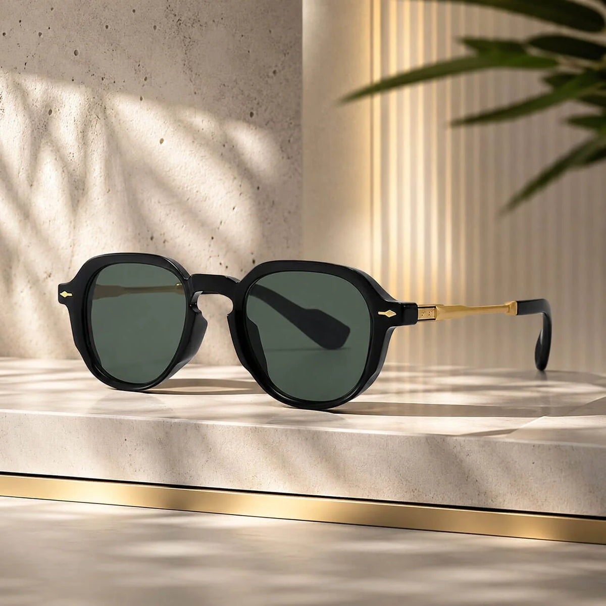 Rectangular Sunglasses Thick Frame Keyhole Bridge UV Protection