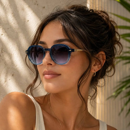 Rectangular Sunglasses Thick Frame Keyhole Bridge UV Protection