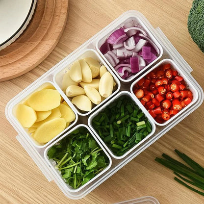 Refrigerator Organizer Box 6 Compartments Drainage Tray & Lid