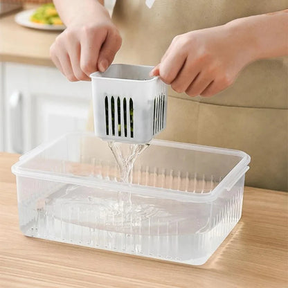 Refrigerator Organizer Box 6 Compartments Drainage Tray & Lid
