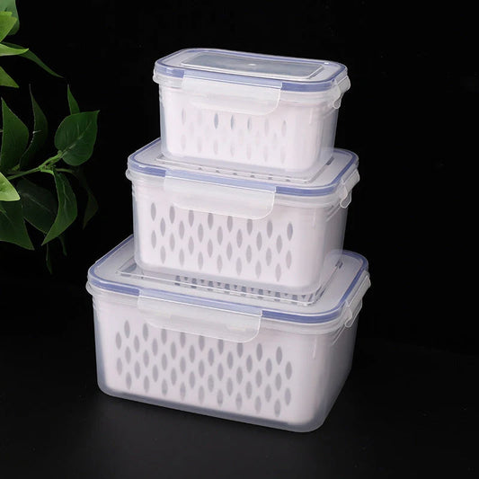 Refrigerator Storage Set Airtight Silicone Draining Sieve Stackable