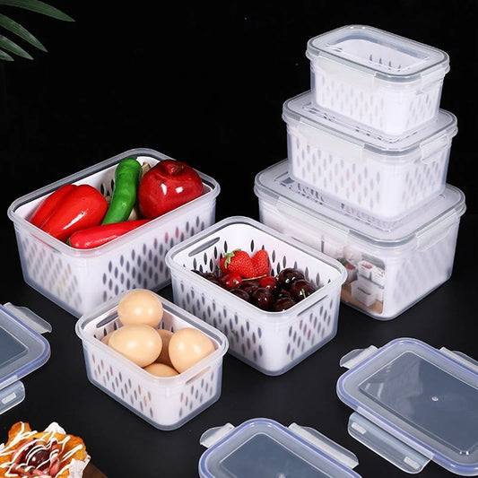 Refrigerator Storage Set Airtight Silicone Draining Sieve Stackable