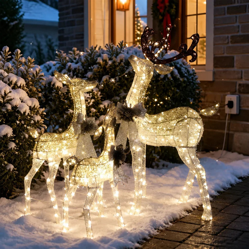 Reindeer And Sleigh Light Warm White LED Weatherproof