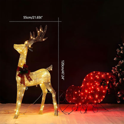 Reindeer And Sleigh Light Warm White LED Weatherproof