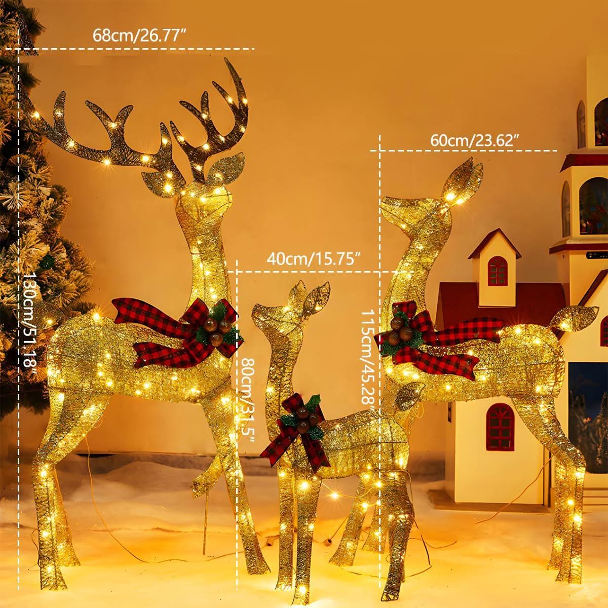 Reindeer And Sleigh Light Warm White LED Weatherproof