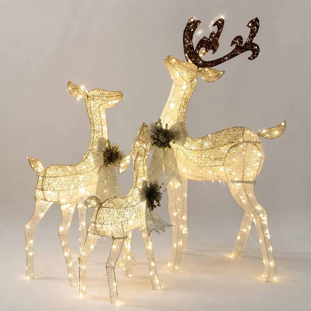 Reindeer And Sleigh Light Warm White LED Weatherproof