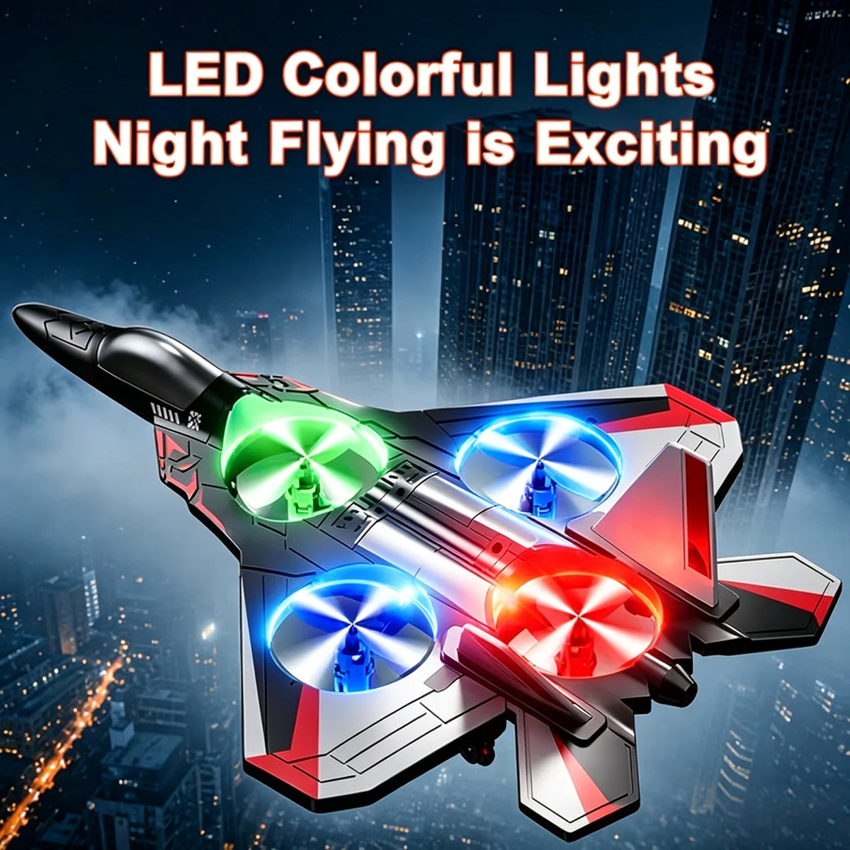 Remote Control Fighter Jet 360° Stunts LED Lights Shock-Resistant