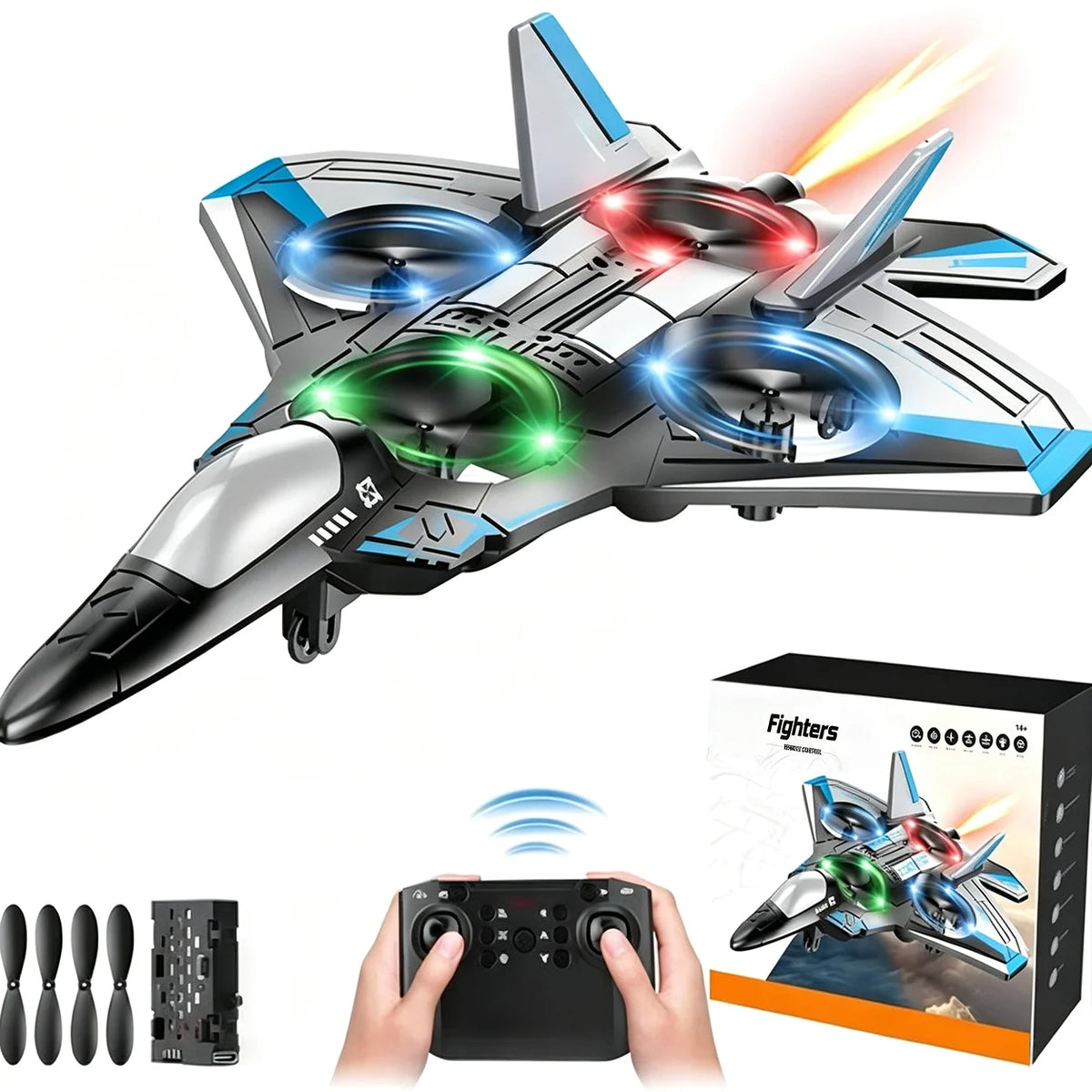 Remote Control Fighter Jet 360° Stunts LED Lights Shock-Resistant