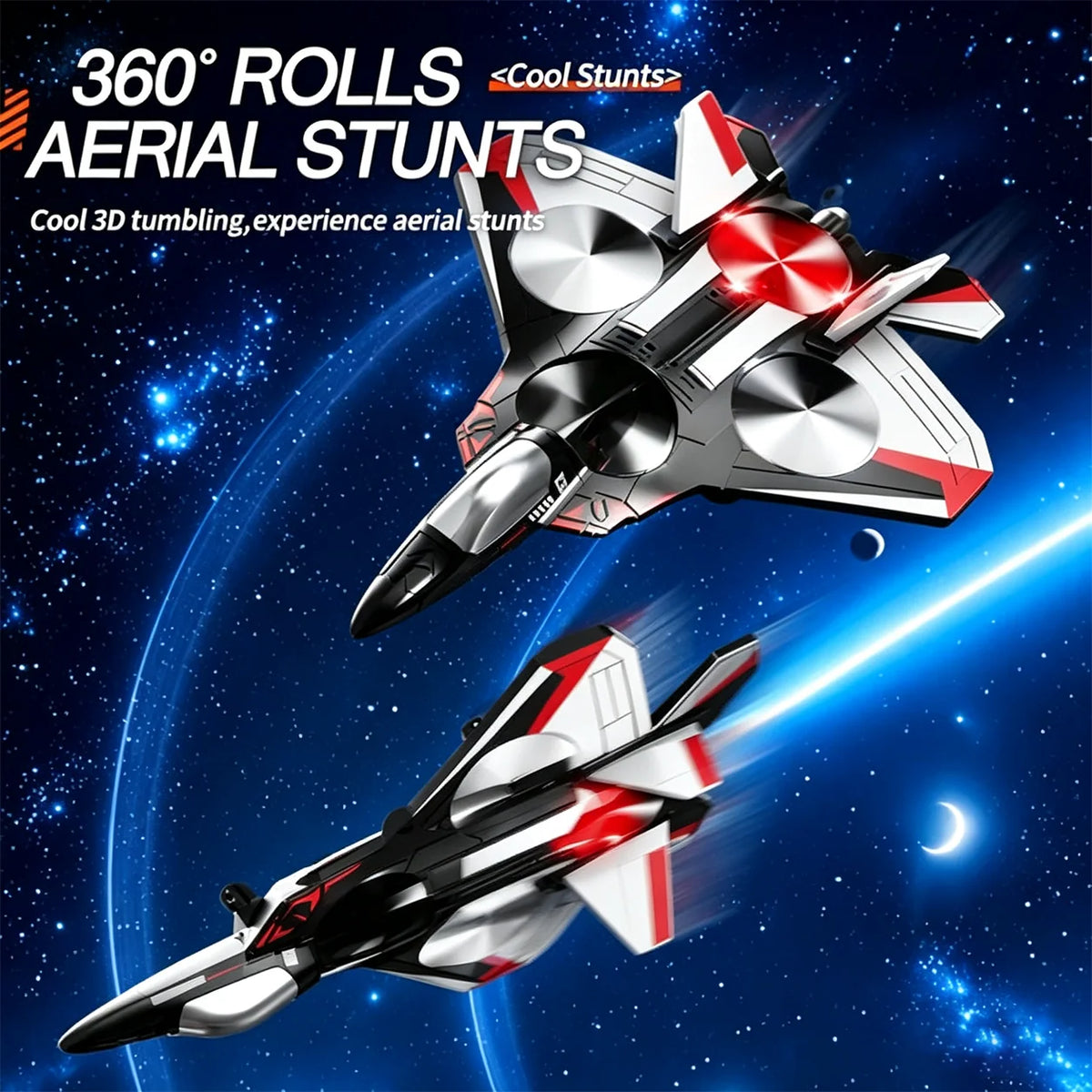 Remote Control Fighter Jet 360° Stunts LED Lights Shock-Resistant
