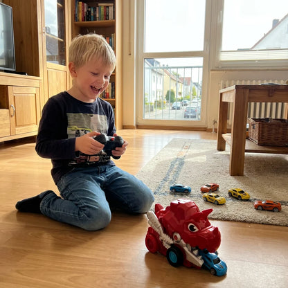 Remote-Controlled Dinosaur Truck Swallows Toy Cars
