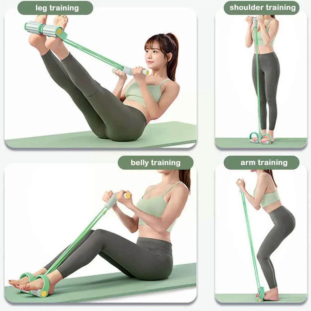 Resistance Band 4-Tube System Foam Handles & Non-Slip Pedals