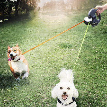 Retractable Dog Leash Tangle-Free LED Light & Bag Dispenser