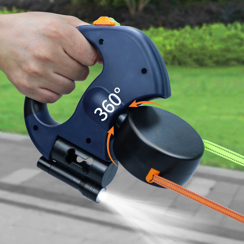 Retractable Dog Leash Tangle-Free LED Light & Bag Dispenser