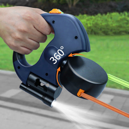 Retractable Dog Leash Tangle-Free LED Light & Bag Dispenser