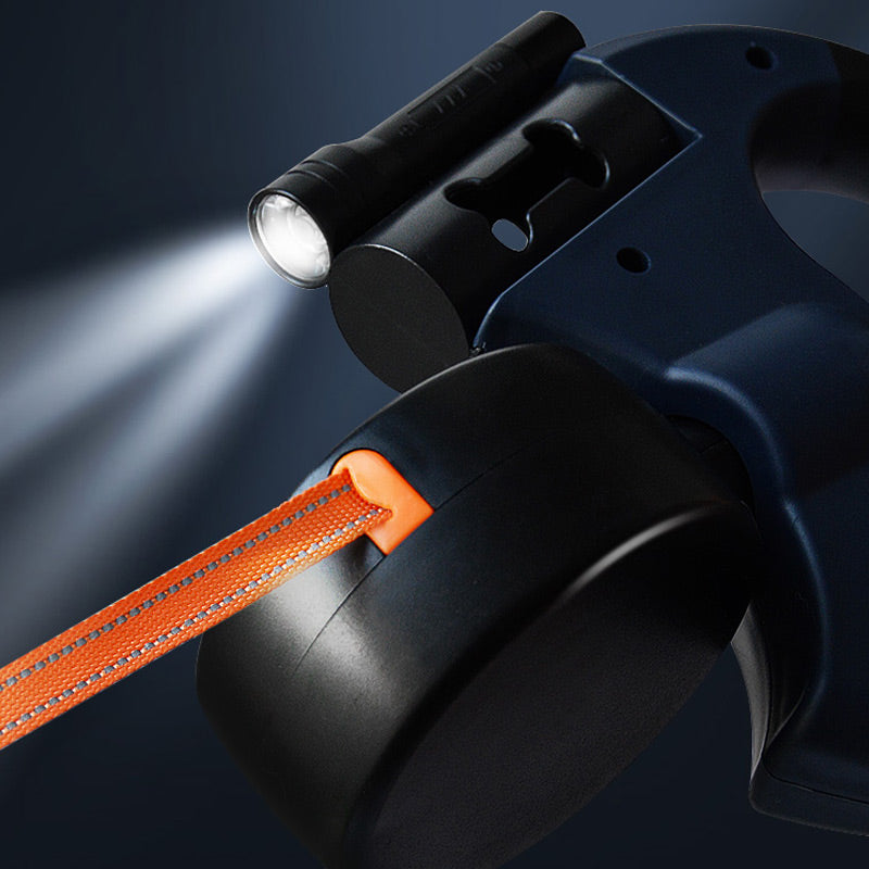 Retractable Dog Leash Tangle-Free LED Light & Bag Dispenser