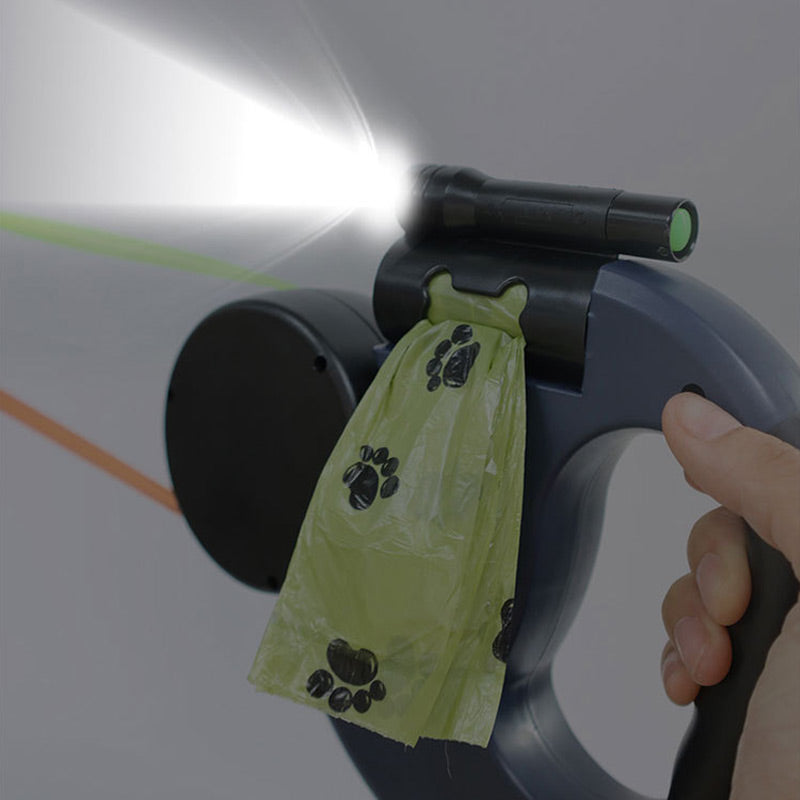 Retractable Dog Leash Tangle-Free LED Light & Bag Dispenser
