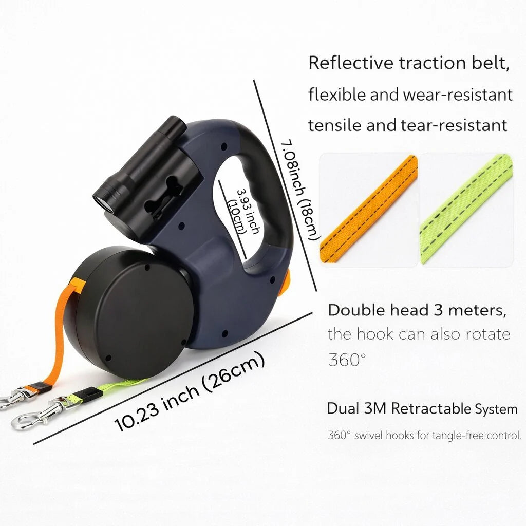 Retractable Leash Dual 10 Ft Anti-Tangle & LED