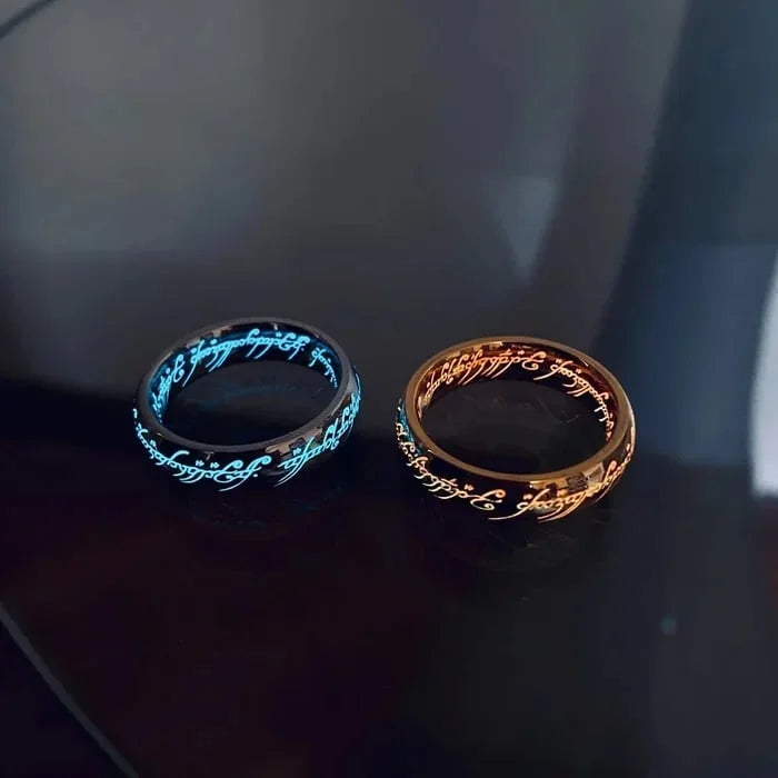 Ring Glow-in-the-Dark Engraved Runes Nickel-Free Hypoallergenic