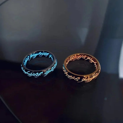 Ring Glow-in-the-Dark Engraved Runes Nickel-Free Hypoallergenic