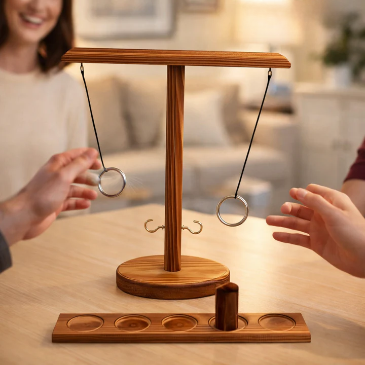 Ring Toss Game Solid Wood Two Rings & Scoring Tray