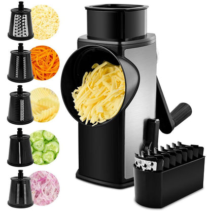 Rotary Grater 5 Interchangeable Stainless Steel Blades Suction Cup