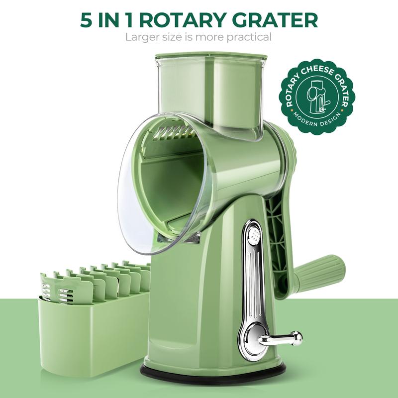 Rotary Grater 5 Interchangeable Stainless Steel Blades Suction Cup