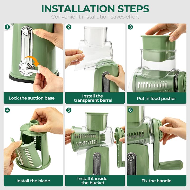 Rotary Grater 5 Interchangeable Stainless Steel Blades Suction Cup