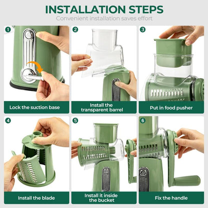 Rotary Grater 5 Interchangeable Stainless Steel Blades Suction Cup