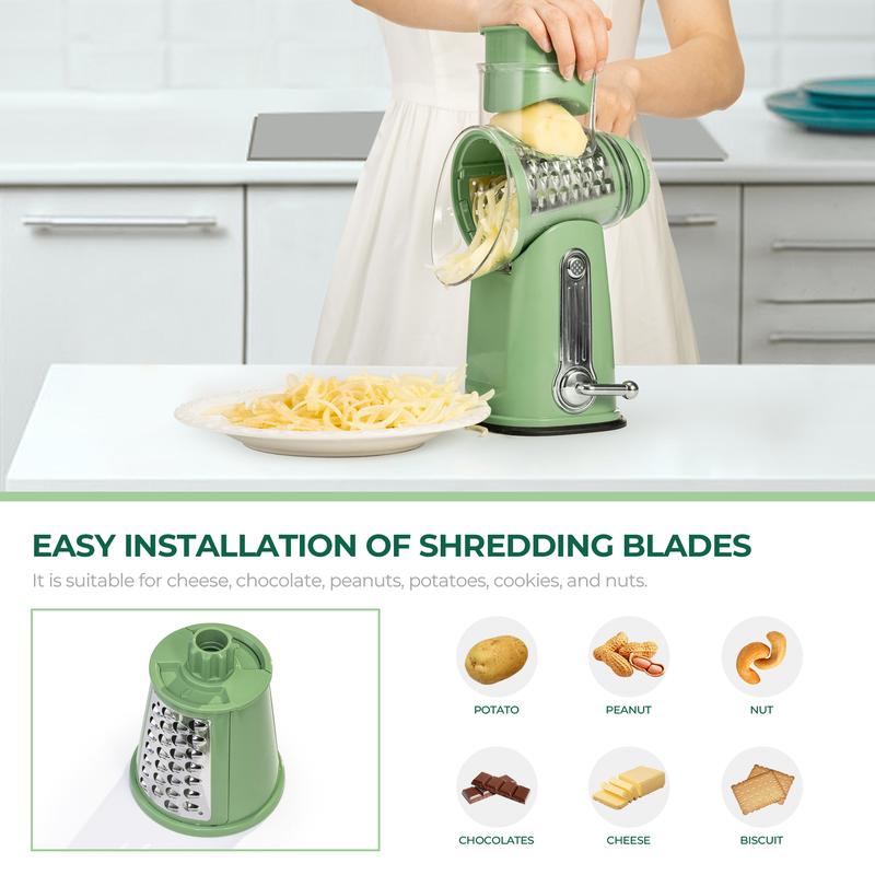 Rotary Grater 5 Interchangeable Stainless Steel Blades Suction Cup