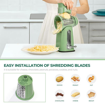Rotary Grater 5 Interchangeable Stainless Steel Blades Suction Cup