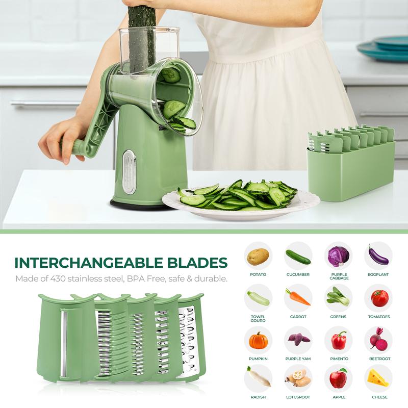 Rotary Grater 5 Interchangeable Stainless Steel Blades Suction Cup