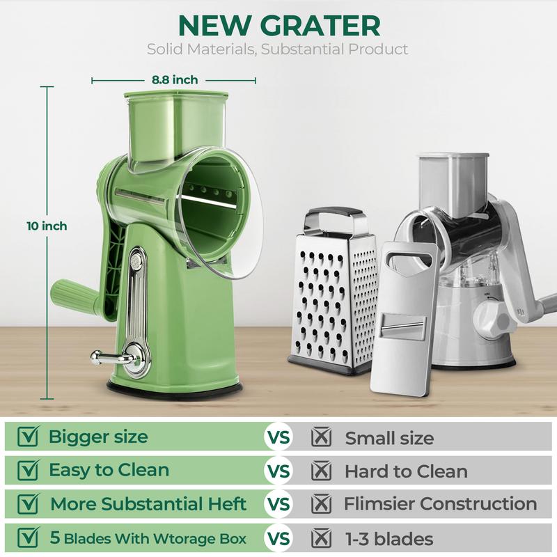 Rotary Grater 5 Interchangeable Stainless Steel Blades Suction Cup