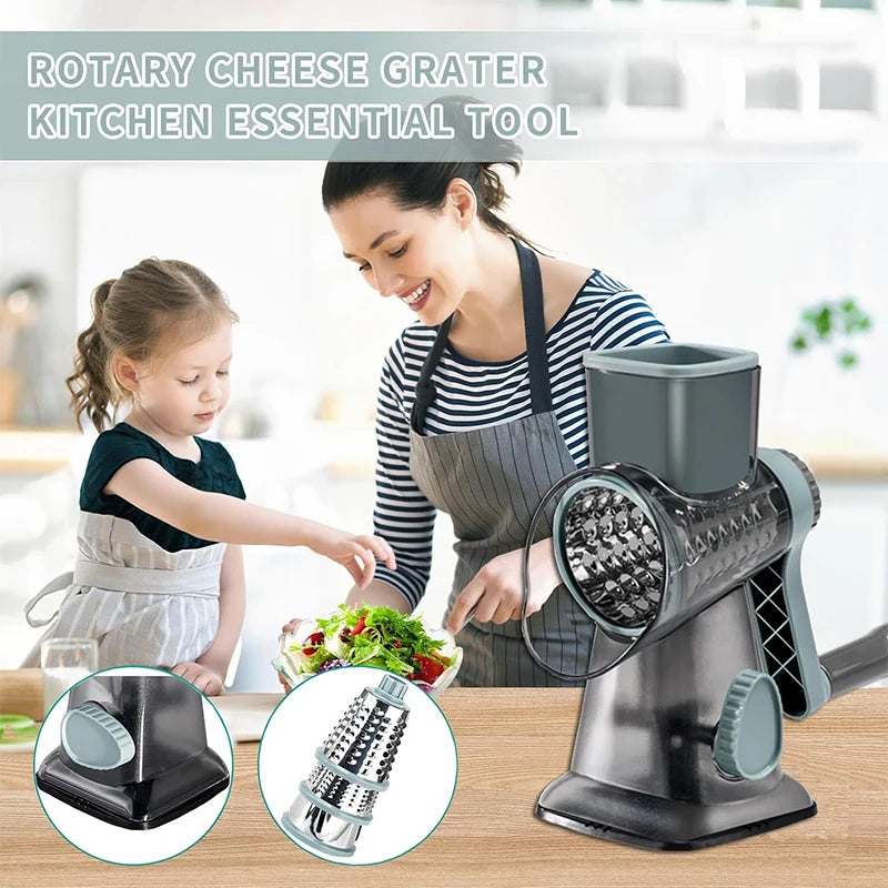 Rotary Grater Interchangeable Stainless Steel Drums Suction Cup Base