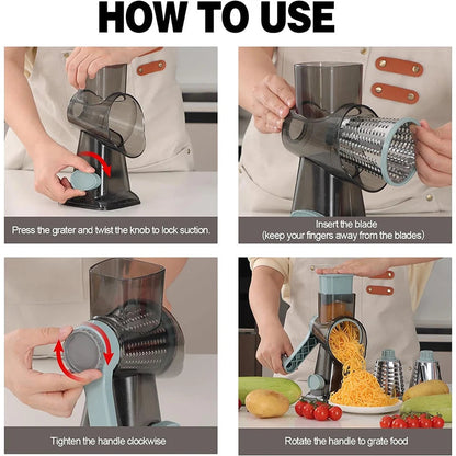 Rotary Grater Interchangeable Stainless Steel Drums Suction Cup Base