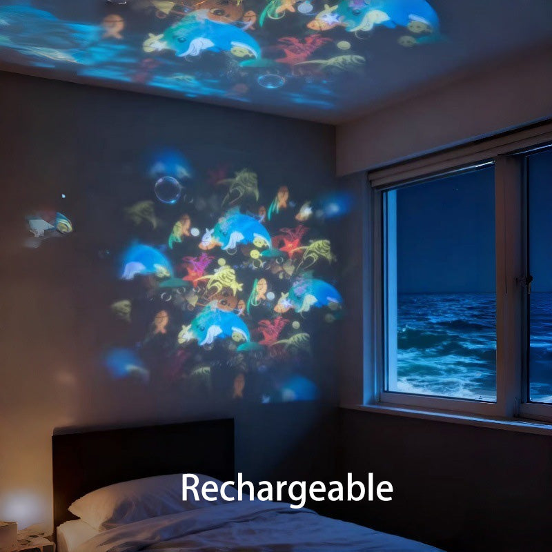 Rotating LED Projector Ocean Snowflake Christmas USB Rechargeable