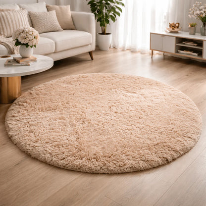 Round Area Rug Plush High-Pile Soft Underfoot
