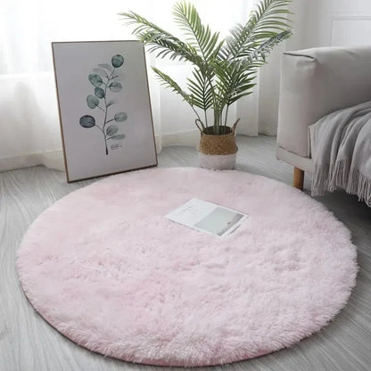 Round Area Rug Plush High-Pile Soft Underfoot