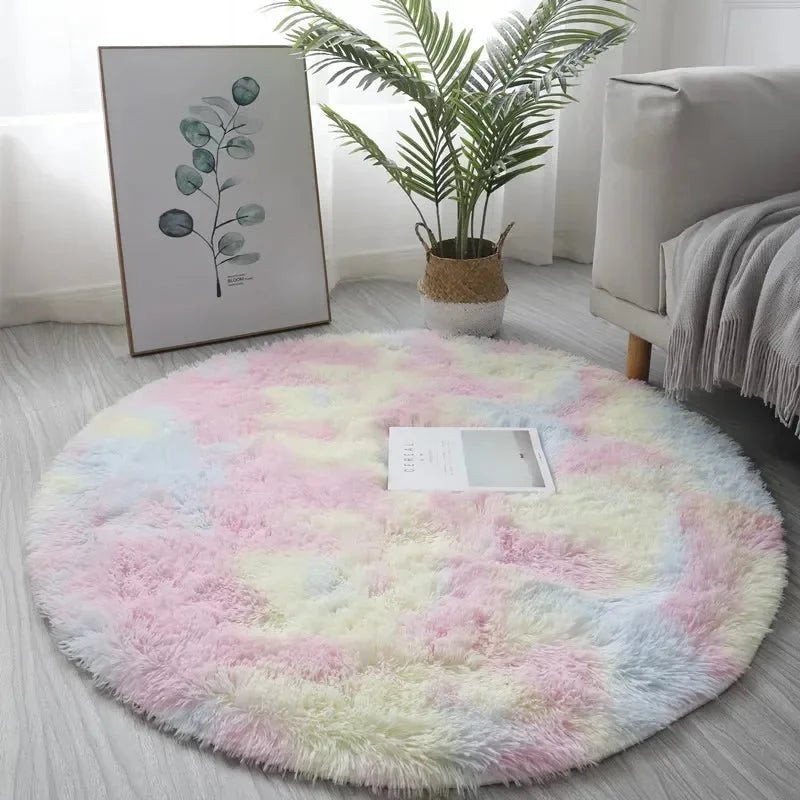 Round Area Rug Plush High-Pile Soft Underfoot