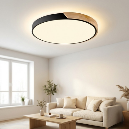 Round Ceiling Light Warm White Integrated LED Wood Accent