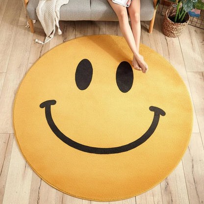 Round Rug Soft Fleece Smiley Design Machine Washable