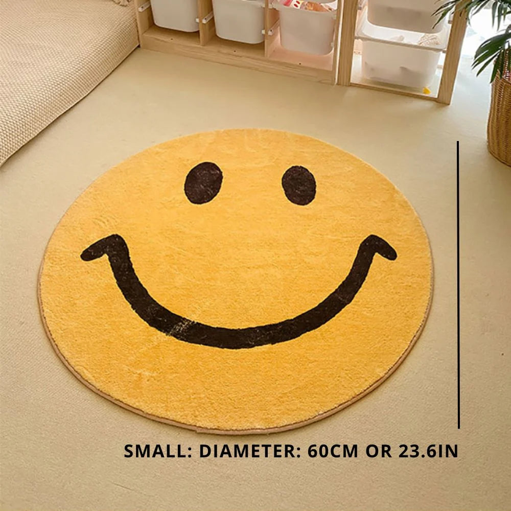 Round Rug Soft Fleece Smiley Design Machine Washable