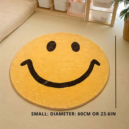 Round Rug Soft Fleece Smiley Design Machine Washable