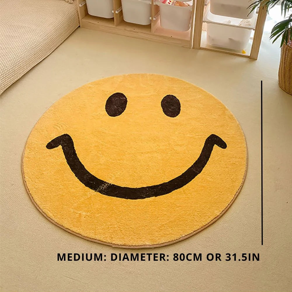 Round Rug Soft Fleece Smiley Design Machine Washable
